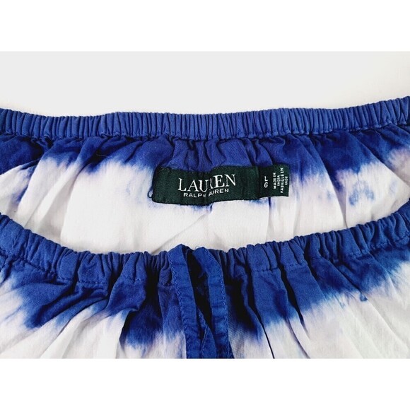 Lauren Ralph Lauren Womens Vanuela Blue Tie-Dye Peasant Top Shirt Size L - Picture 2 of 6